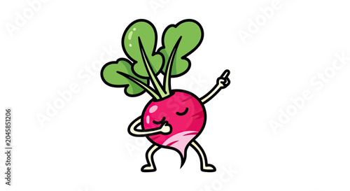 Radish character performing a popular dance dab pose.