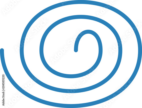 Blue swirl, spiral curve, vector icon, abstract shape