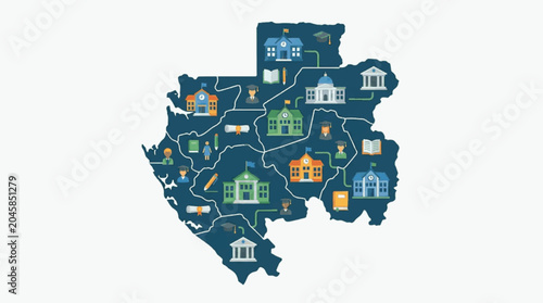 Bild auf Leinwand Map of Gabon with government buildings and landmarks.