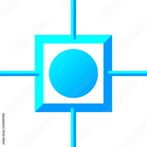Geometric shapes, blue gradient icons, square and circle symbols, abstract design elements