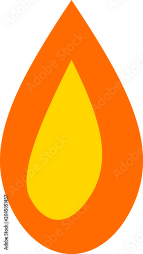 Flame icon, fire symbol, orange and yellow vector, burning drop shape