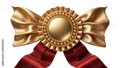 Cuadro en lienzo Golden rosette award ribbon with red satin streamers, isolated on transparent ba