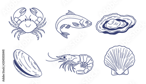 Tableau sur toile Set of seafood icons