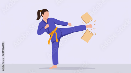 Photos Dynamic illustration of a woman breaking a wooden board with a karate kick