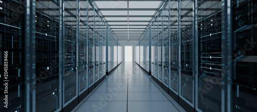 Tableau sur toile Computer server room in data center center corridor, representing cloud computin