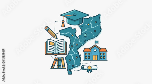 Mozambique Education Concept with Map and Symbols.