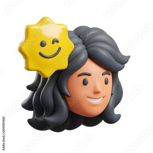 3D Cartoon Character with Smiling Sun Icon