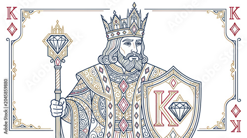 Photos King Playing Card Illustration with Diamond Crown and Scepter, Royalty Concept