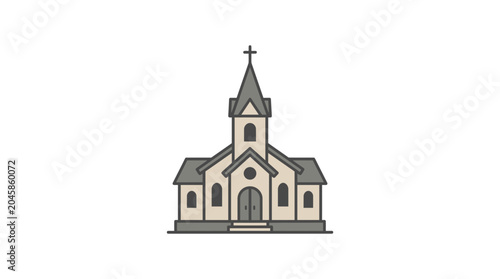 Christian Church Building Icon with Steeple and Cross