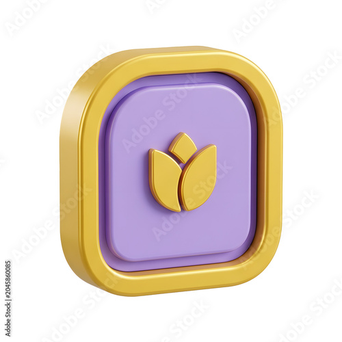 3D Golden Tulip Icon on Purple Background