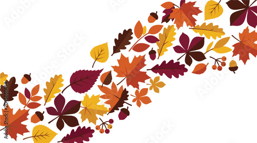 Autumn leaves wave border background with colorful fall foliage decoration
