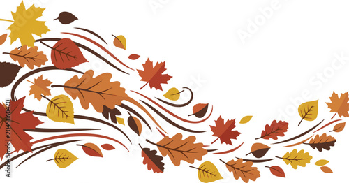 Autumn leaves swirling border background with colorful fall foliage design