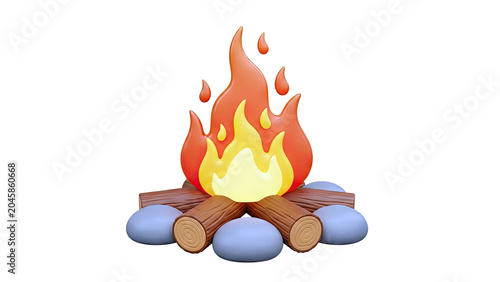 3D Render of a Campfire with Logs and Stones