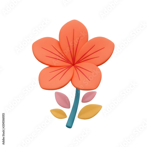 3D Rendered Orange Flower with Colorful Leaves