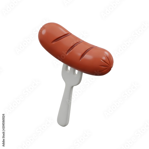 3D Rendered Sausage on a Fork