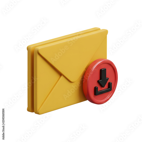 3D Yellow Envelope with Download Icon