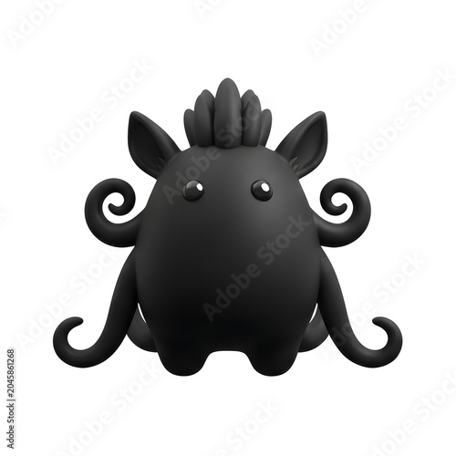 Black 3D Cartoon Monster with Tentacles and Spiky Hair