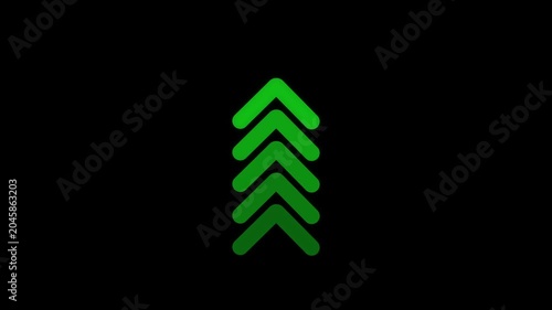 Arrow Loop Animation direction concept. Green Up arrow animation on black background. Up arrow isolated. 