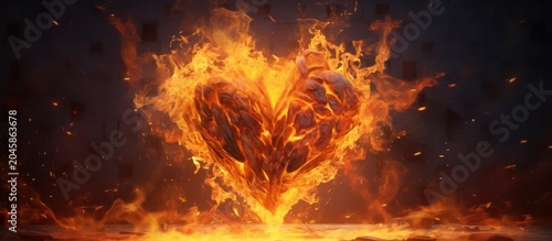 Experience the raw power of passion with a heart engulfed in a roaring inferno.