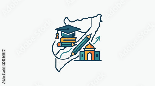 Foto Somalia Education Concept with Map and Symbols.