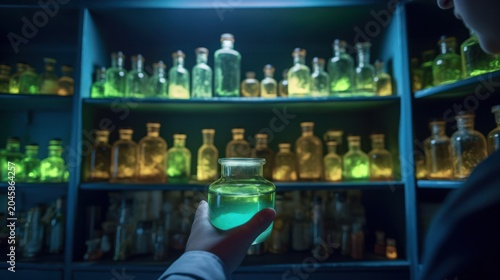 Unlocking the secrets of a mysterious glowing serum hidden within a dark laboratory.