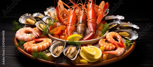 Indulge in the ultimate ocean-fresh feast with this exquisitely presented gourmet seafood platter.