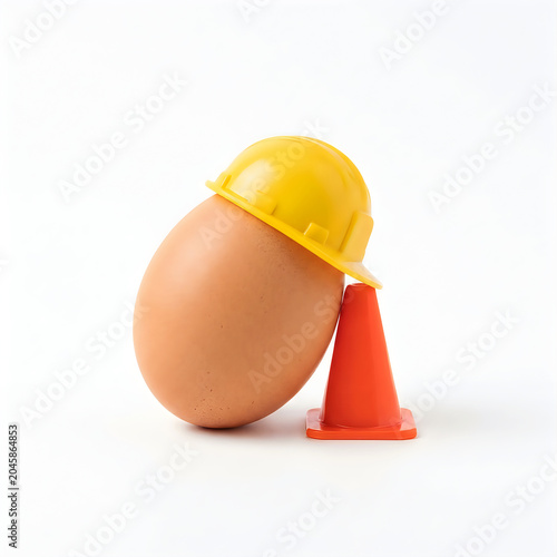 Funny egg wearing hard hat and traffic cone for construction dad jokes