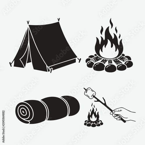 Hand-drawn clipart set of camping essentials