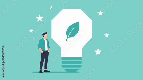 Photos Sustainable future vision A man contemplating an innovative lightbulb symbolizin