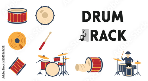 Photos Drum set musical instrument equipment.
