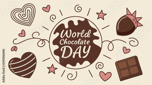 World Chocolate Day, chocolate icons, brown sweets, dessert graphics, food illustrations