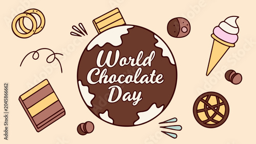 World Chocolate Day, chocolate treats, sweet desserts, food icons, vector graphics