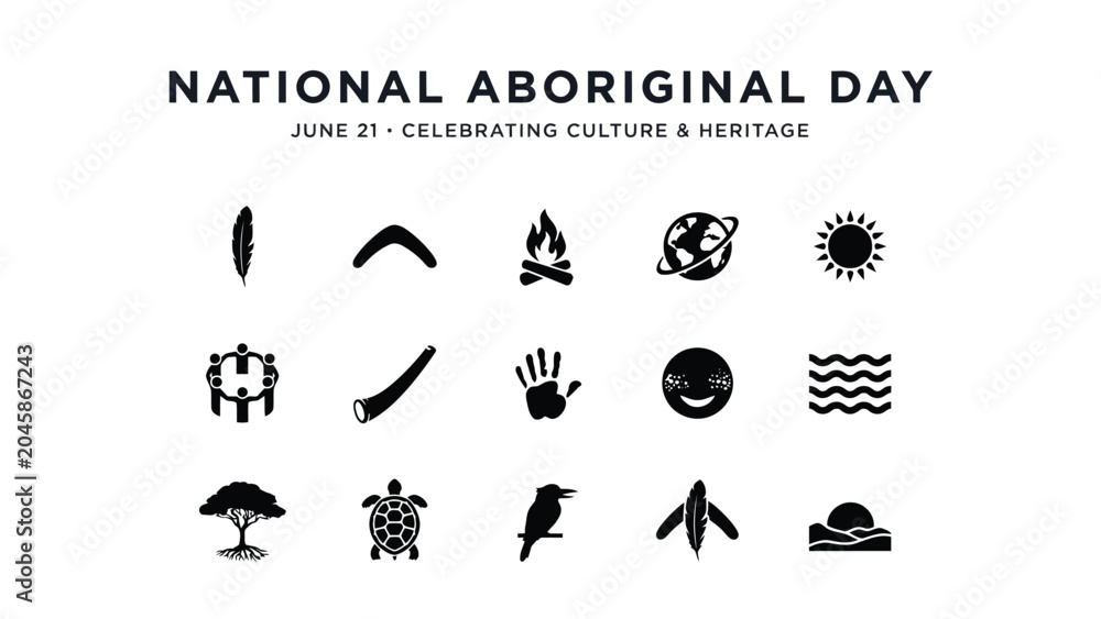 Obraz premium National aboriginal day icons showing indigenous heritage culture and community symbols.