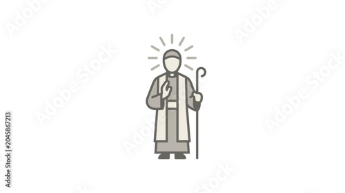 Foto Stylized Saint Icon with Halo and Shepherd's Crook on White Background