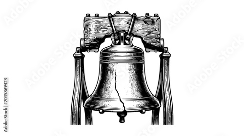 Liberty Bell with Iconic Crack Vintage Engraving Style Isolated on White