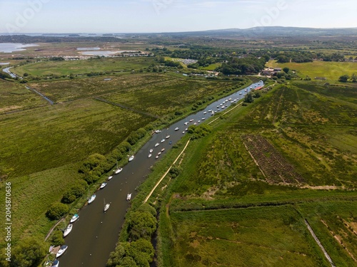 aerial view of the River Frome in Dorset looking toward Poole Harbour