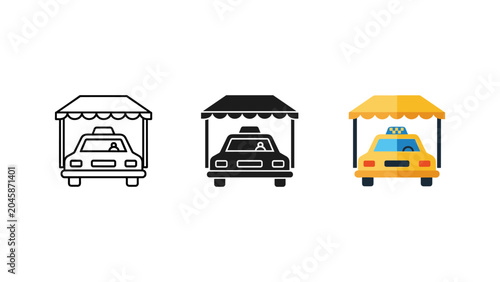 Foto Taxi cab under parking canopy icon set with transport transportation silhouette