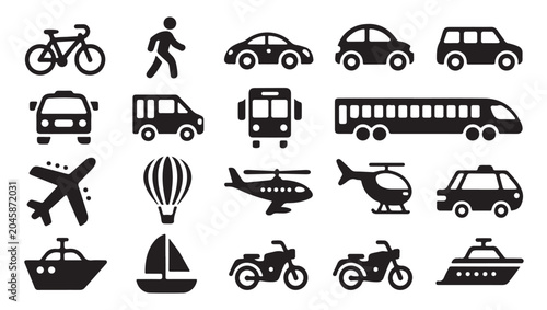 Foto Transportation icons set including land air and sea vehicles for logistics and travel design