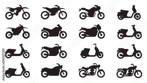 Foto Collection of various motorcycle silhouettes including sport bikes and scooters for riding
