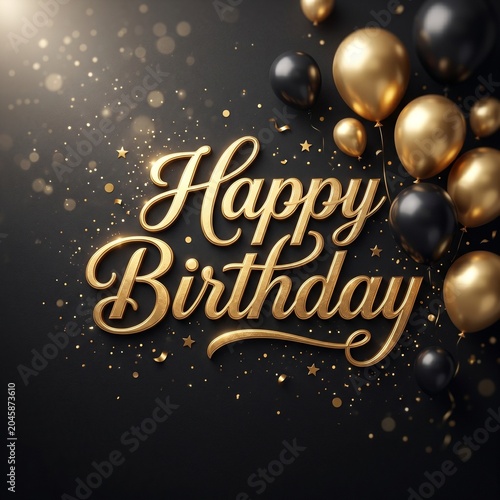 Luxury Golden Happy Birthday with Black Balloons