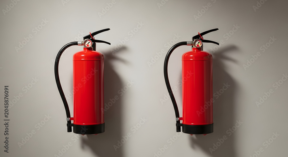 Obraz premium Two red fire extinguishers mounted on a wall