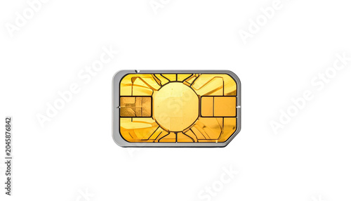 A close-up macro shot of a golden SIM card on a black background.