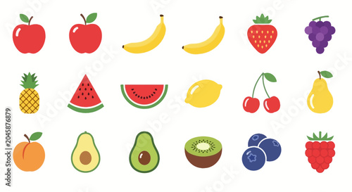 Canvastavla Fresh Fruits Collection Flat Icon Set