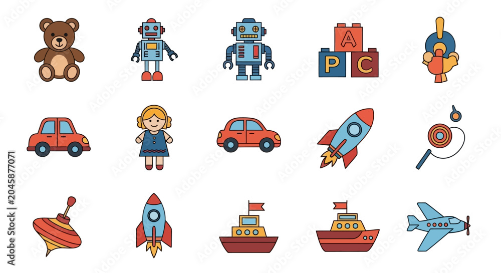 Fototapeta premium Collection of colorful cartoon toys