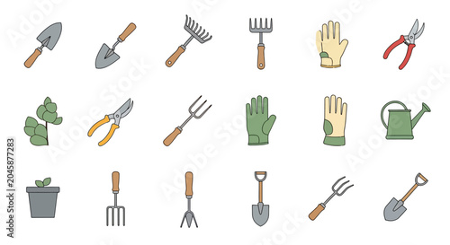 Tablou pe pânză Gardening Tools and Supplies Icons Set