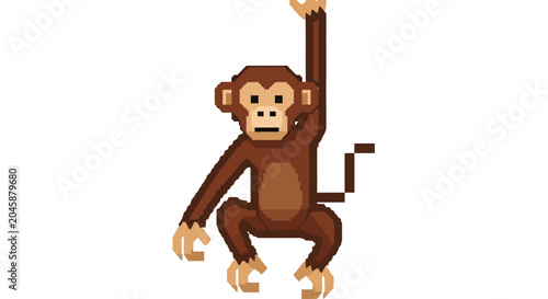 Canvas Print Pixel Art Monkey Swinging on White Background