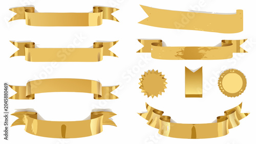 Cuadro en lienzo Golden Banners And Ribbons Vector Illustration On White Background