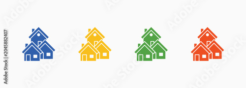 Tableau sur toile Village Icon Set Color Multiple Style Collection Illustration