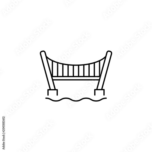 Suspension bridge over water icon with cable towers and river wave Outline Transparent background Editable Stroke