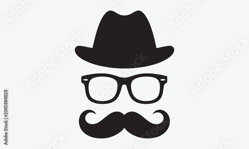 Glass, hat, mustache. Happy Father’s Day labels. Flat style vector greeting card, men's club